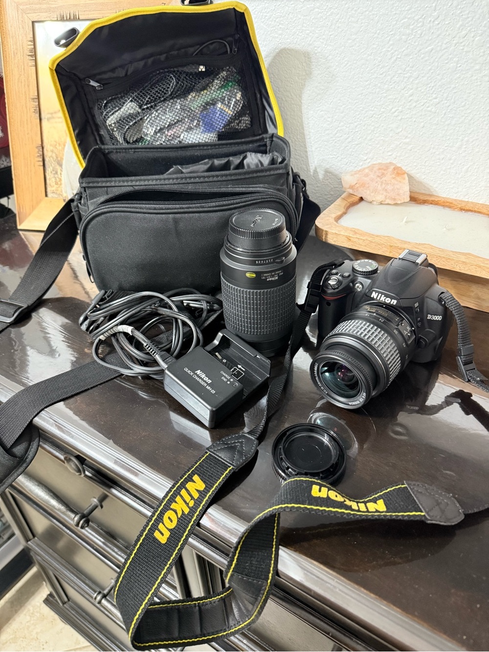 Nikon DSLR Camera Kit in Black with Yellow-Trim Strap